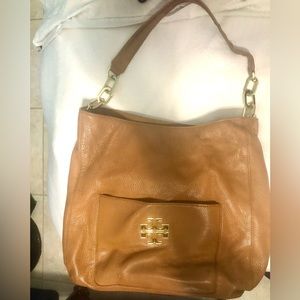 Tory Burch large tan tote with gold accents